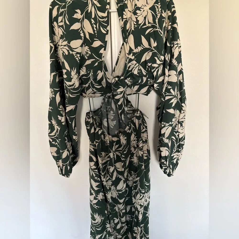 Abercrombie & Fitch Dark Green and Cream Floral Maxi Dress